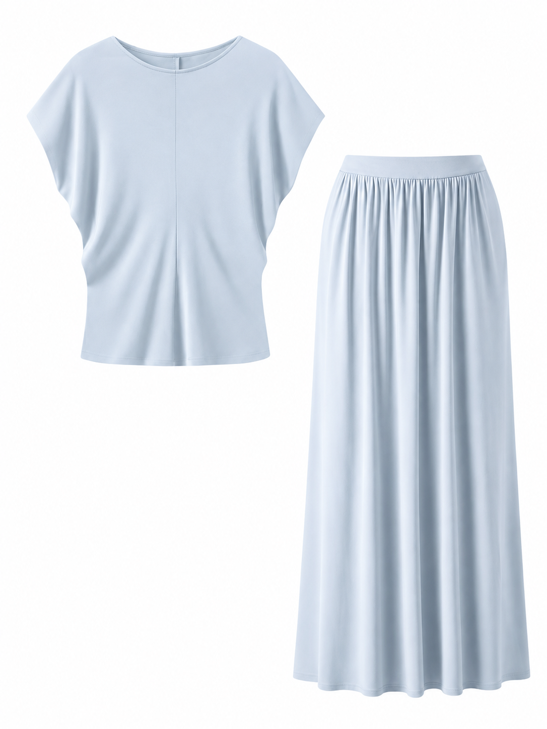 Light Blue Dolman Sleeve Top and Maxi Skirt Set