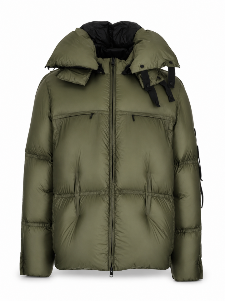 Olive Green Quilted Puffer Jacket with Hood
