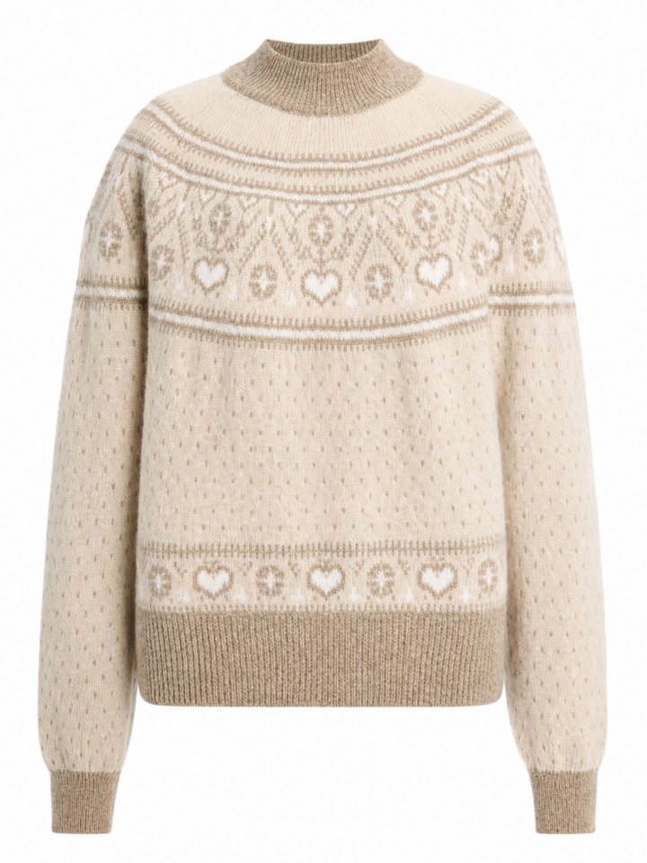 Cream Fair Isle Mock Neck Sweater