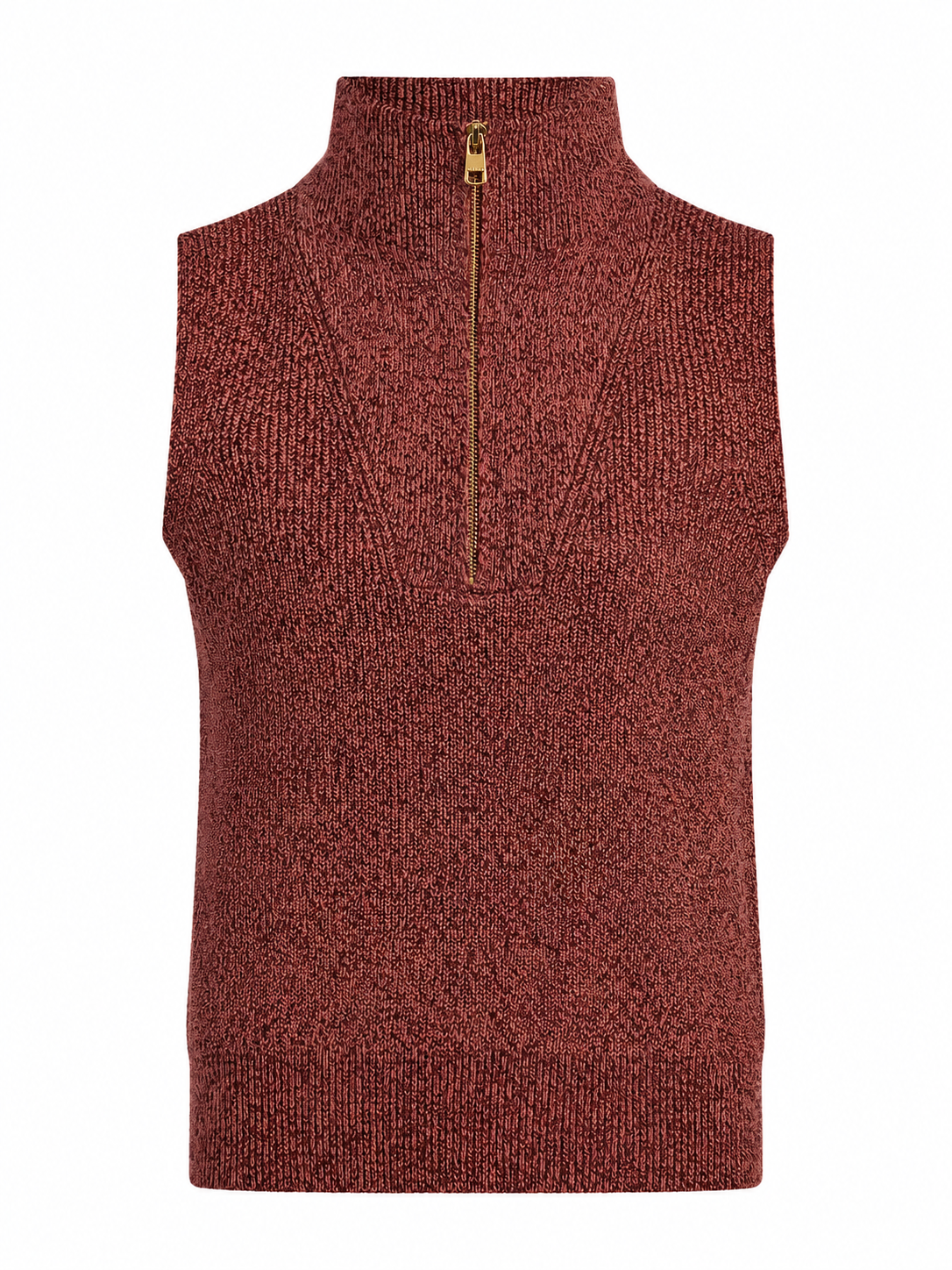 Maroon Heathered Sleeveless Mock Neck Knit Top