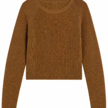 Brown Rib-Knit Cropped Sweater