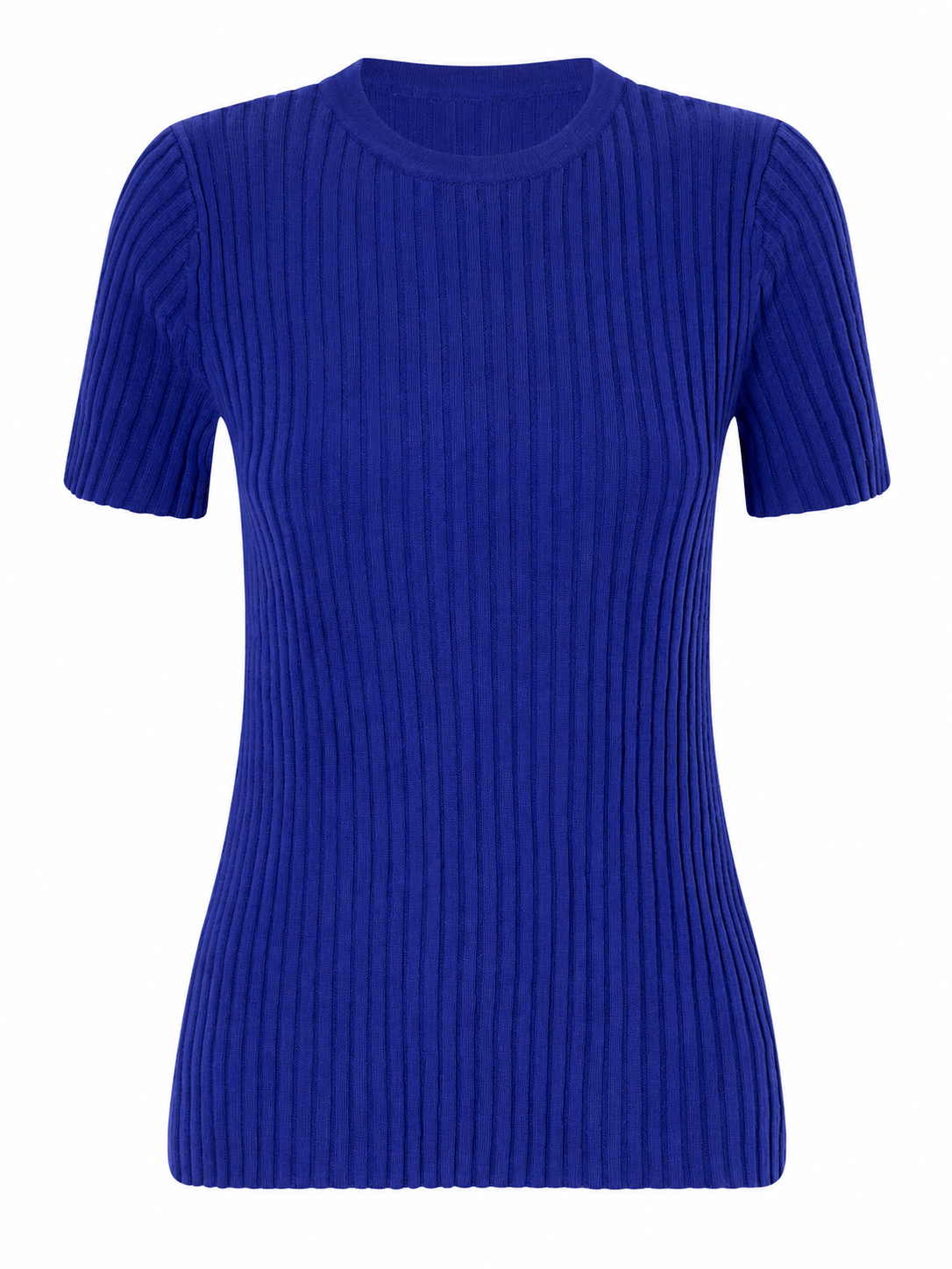 Royal Blue Ribbed Knit Short-Sleeve Crew Neck Top