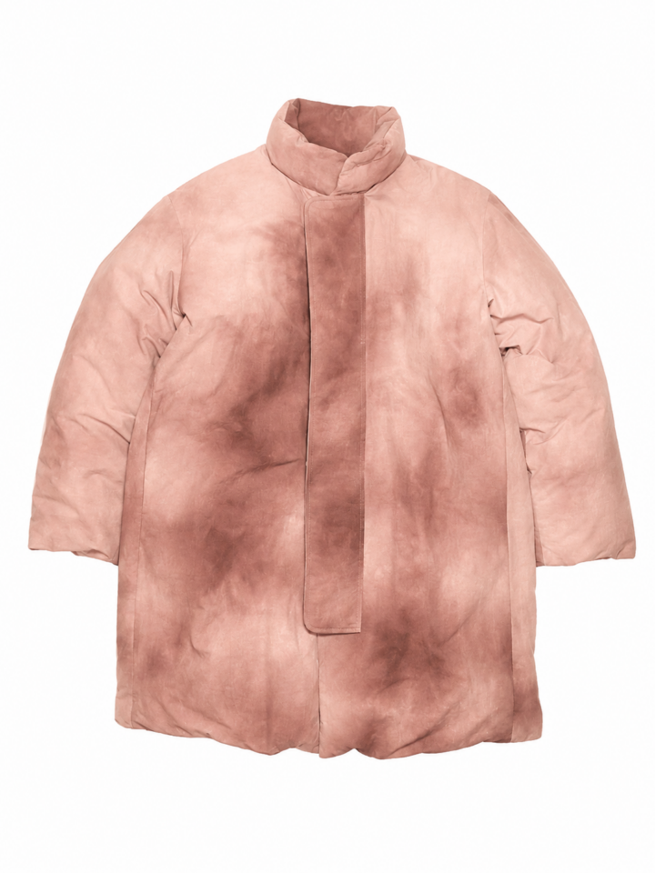 Dusty Pink Tie-Dye Oversized Longline Puffer Coat
