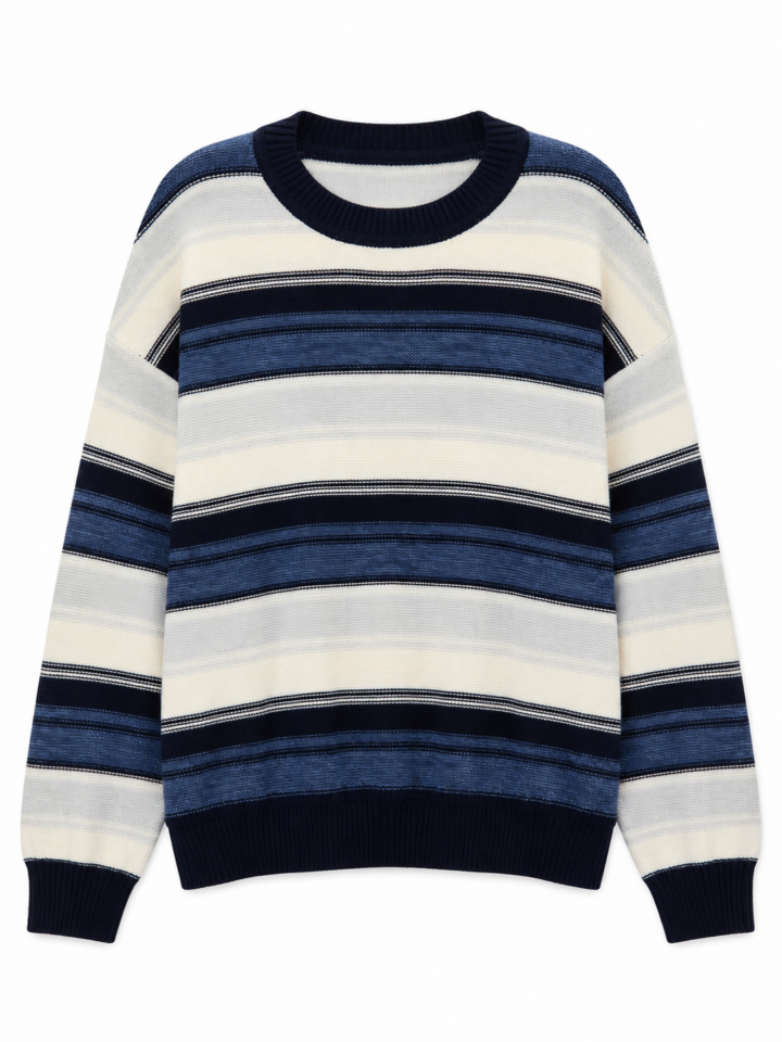 Navy Blue Striped Oversized Knit Sweater
