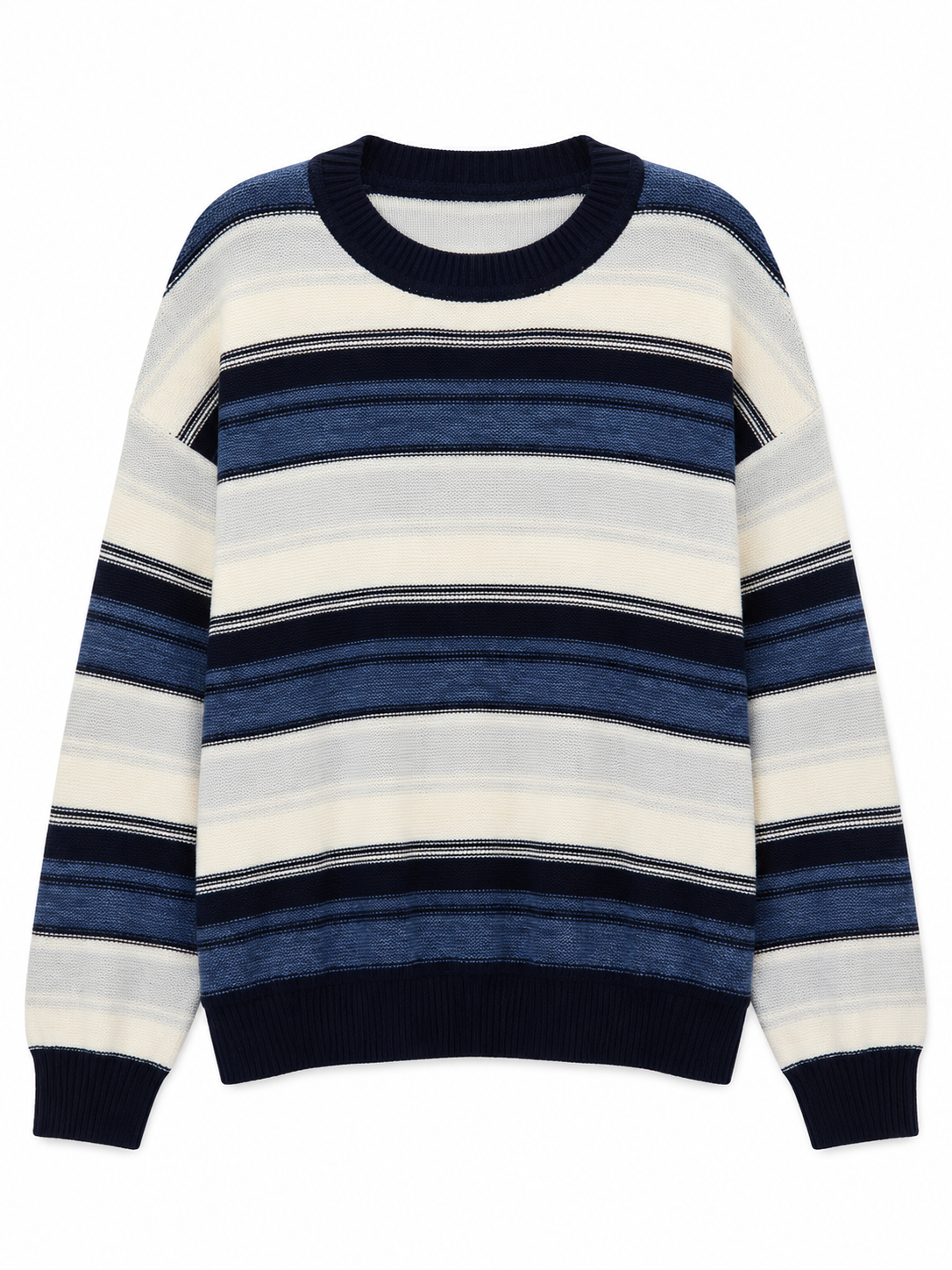 Navy Blue Striped Oversized Knit Sweater