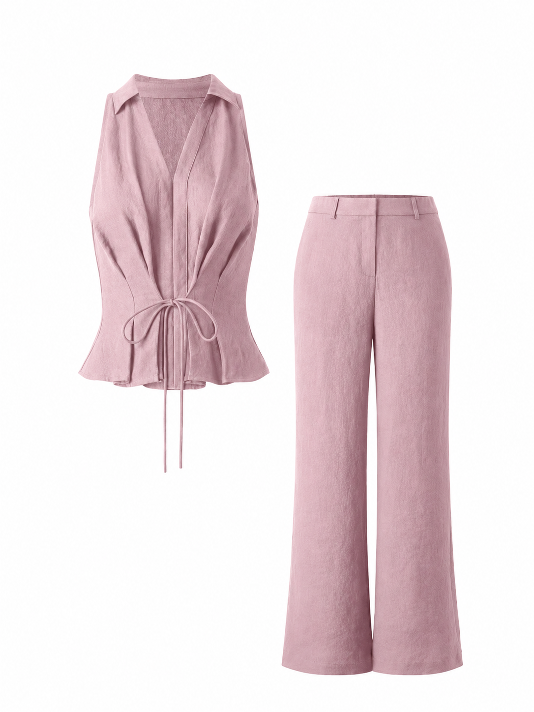 Dusty Rose Sleeveless Collared Top and Wide-Leg Pants Set