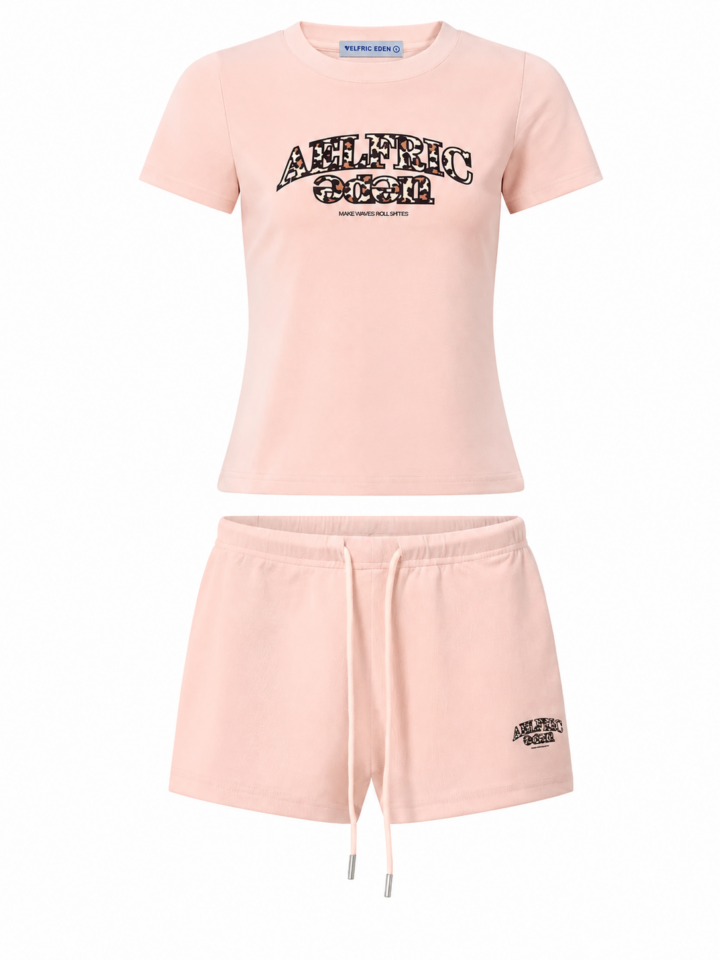 Light Pink Graphic Print T-Shirt and Shorts Set