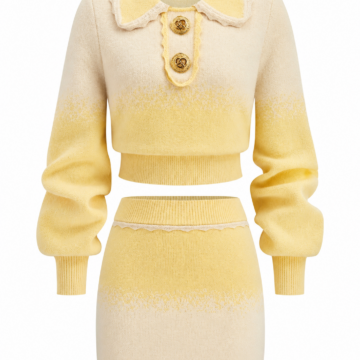 Yellow Cream Ombre Knit Crop Top and Mini Skirt Set