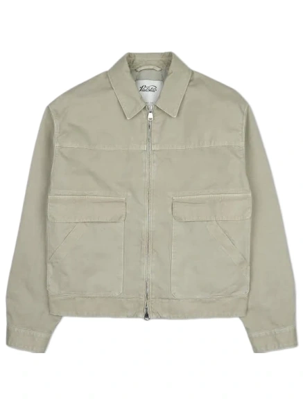 Light Beige Boxy Zip Jacket with Point Collar