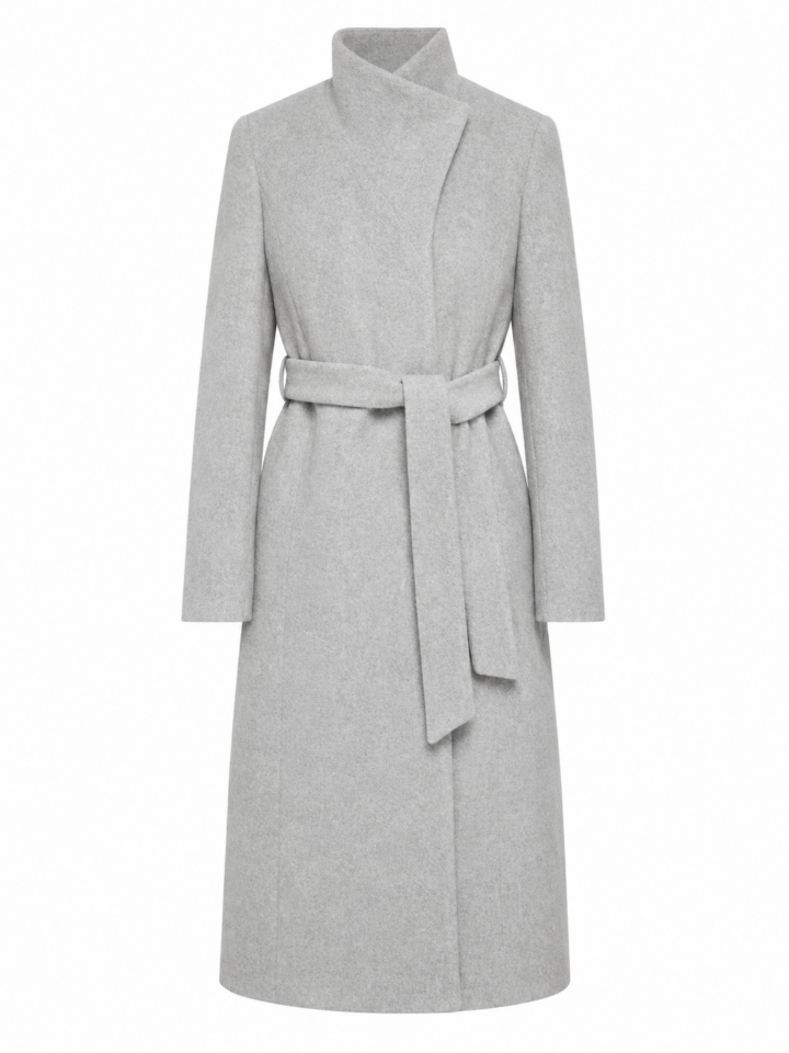 Light Heather Grey Belted Long Coat