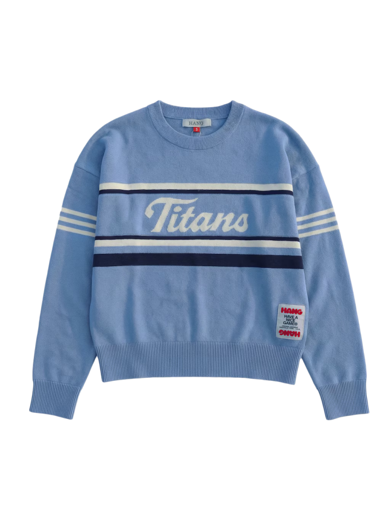 Light Blue Relaxed Fit Knit Sweater with Stripe Accents
